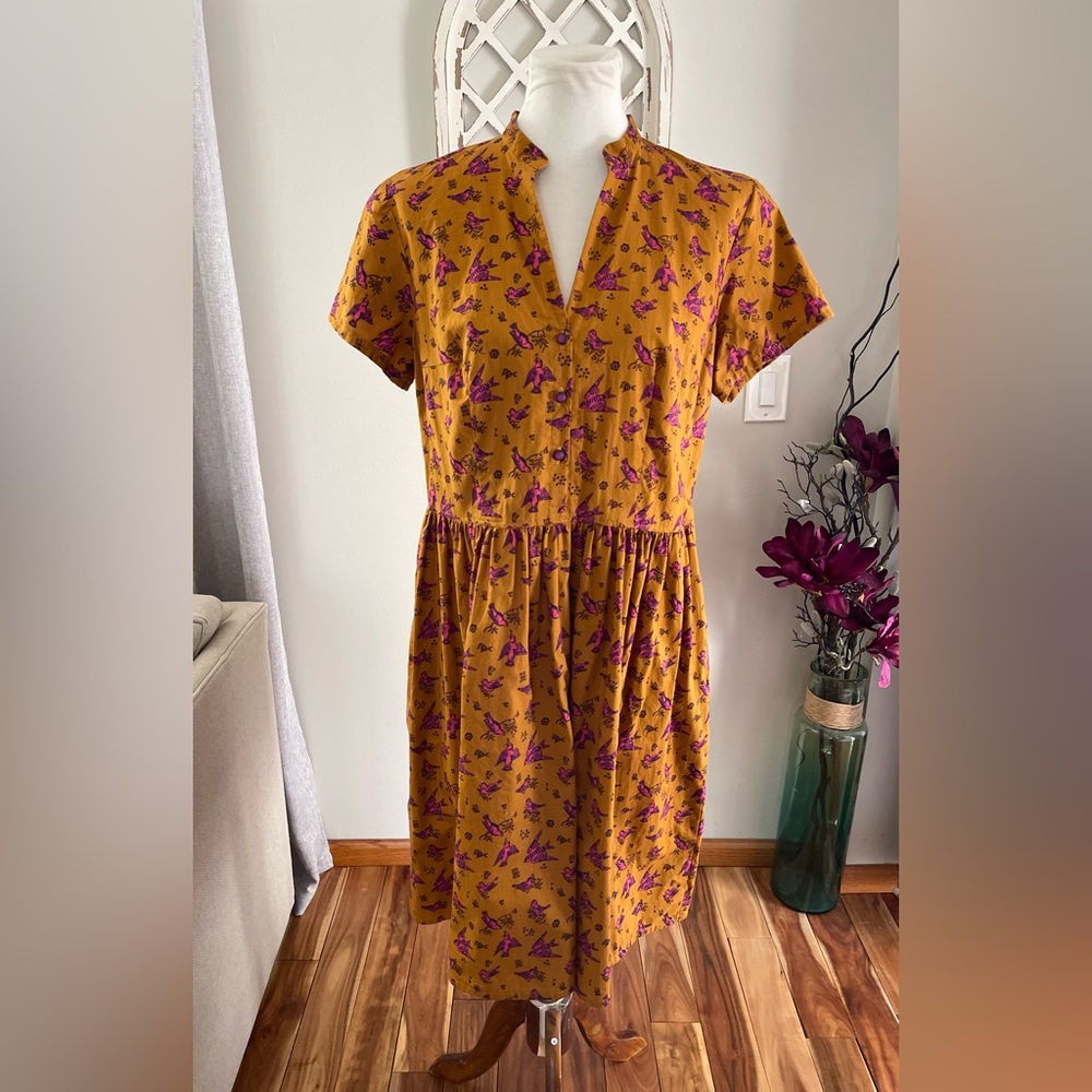 Hello Gorgeous Short Sleeve Floral Cotton Midi Dress In Mustard/Pink Size M/L*